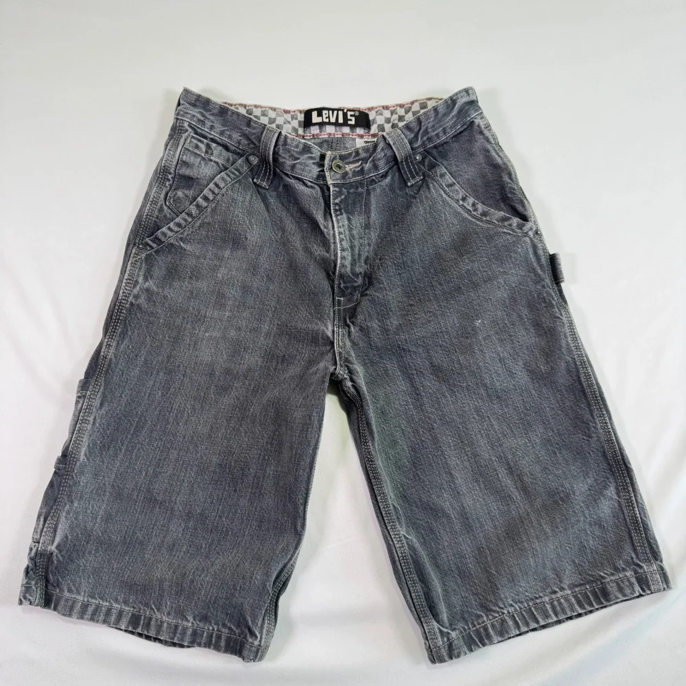 Levi Skater Jorts Youth 16 Regular Grey Carpenter Wide Leg Shorts 90s Grunge W28